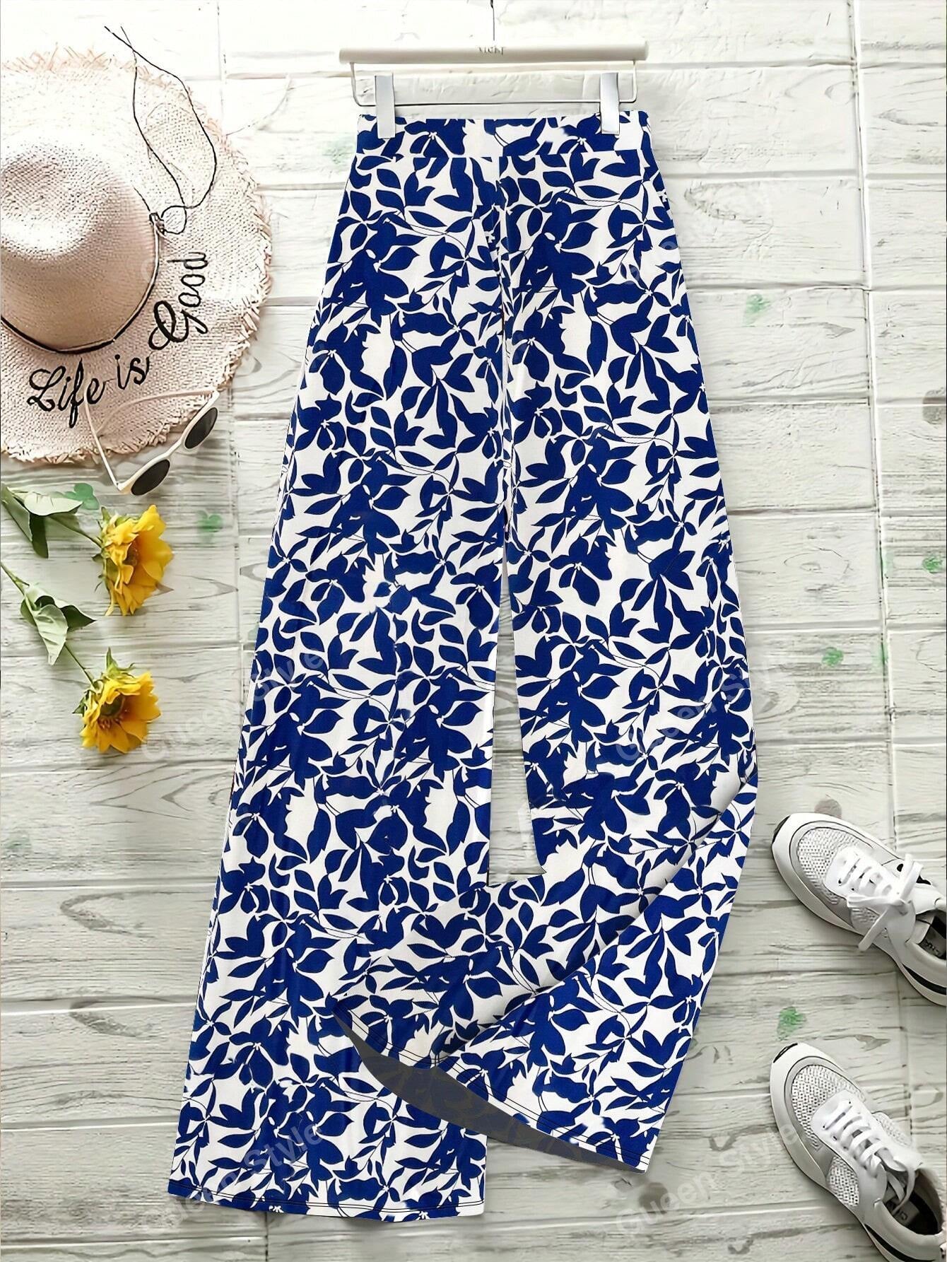 Elegant Geometric Print Loose Wide Leg Fashionable Pants for Women Autumn/Winter Wear