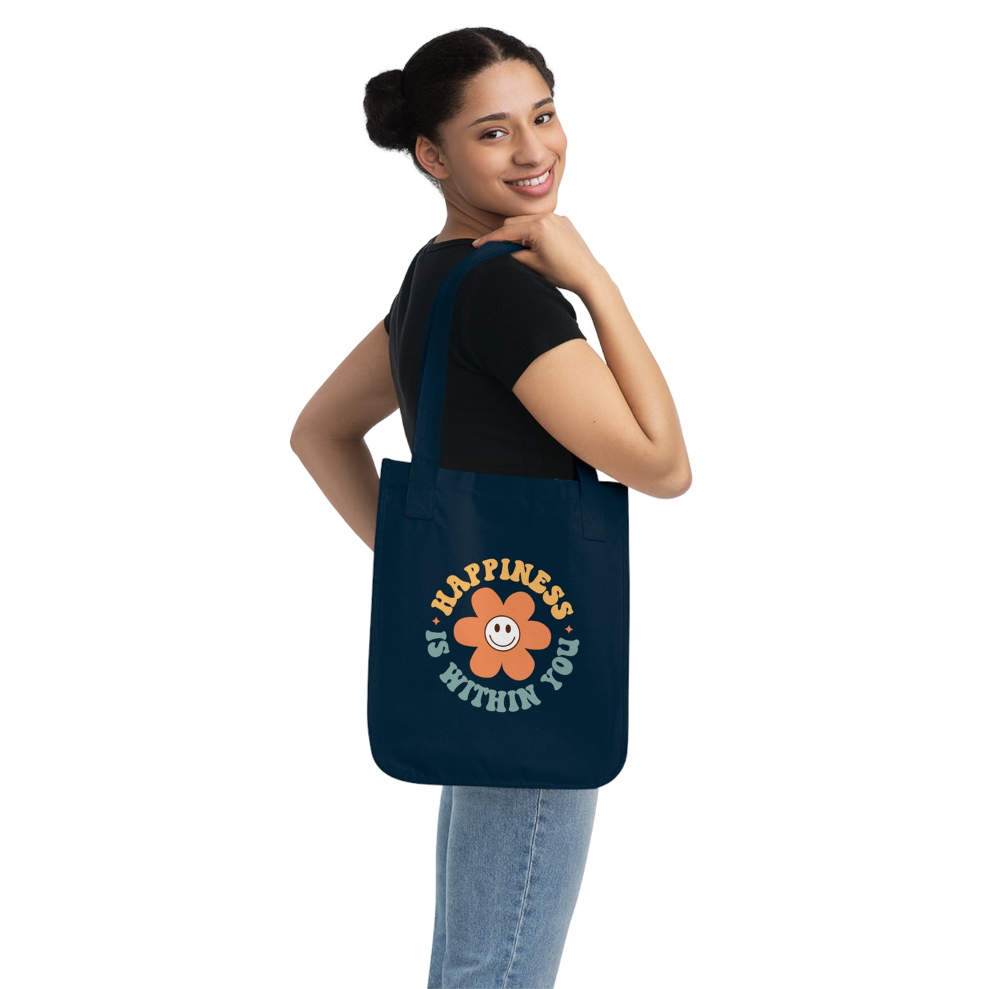 Organic Canvas Tote Bag Happiness Is Within You