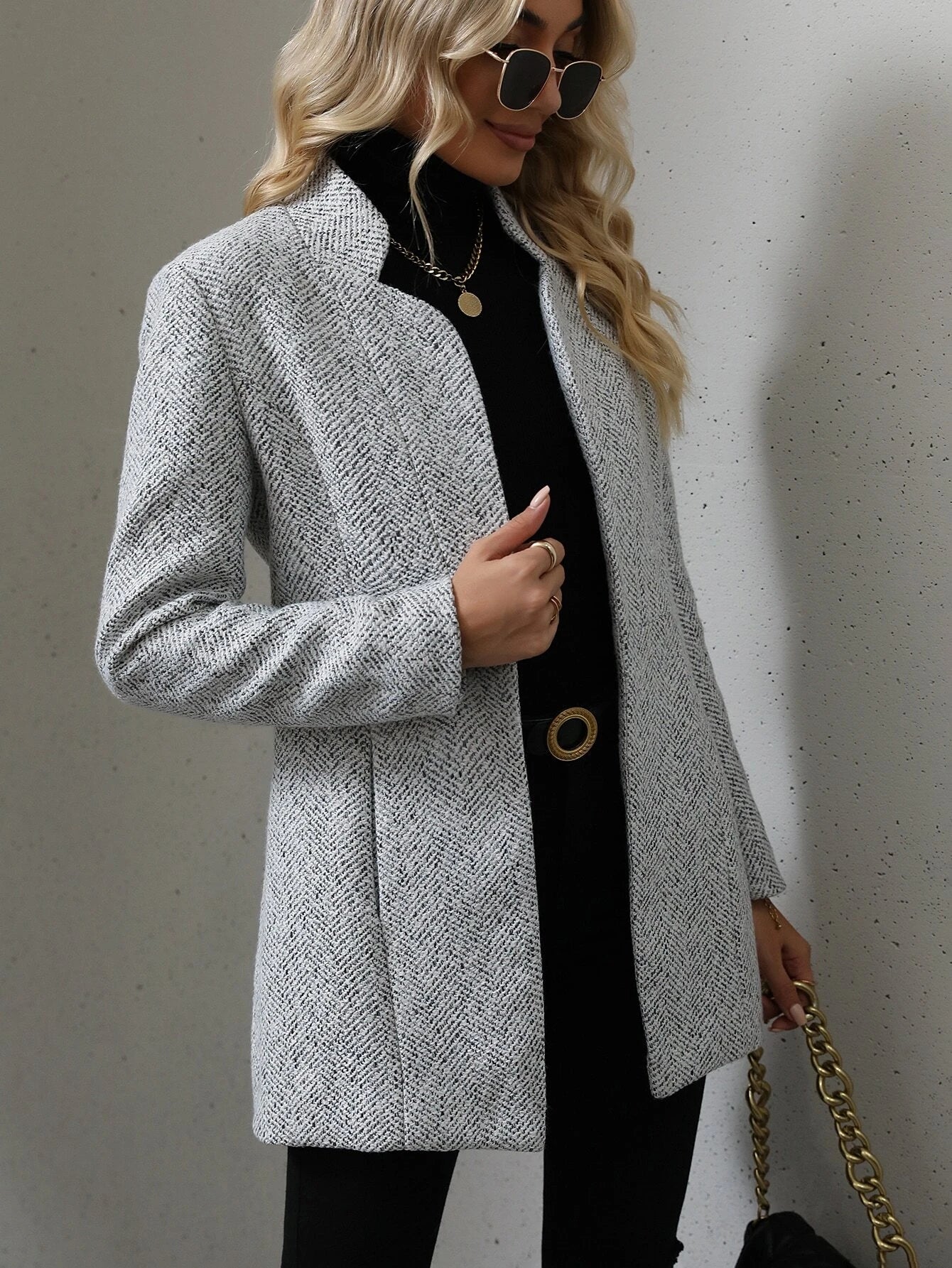 SHEIN LUNE Open Front Overcoat