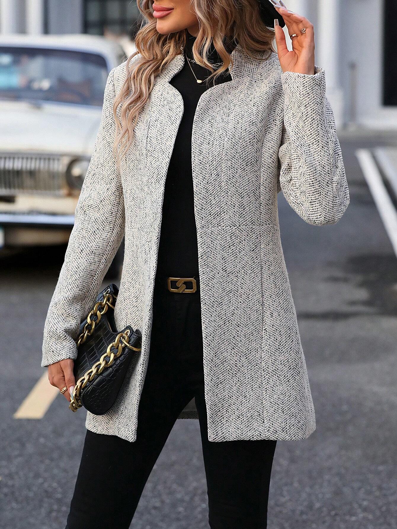 SHEIN LUNE Open Front Overcoat