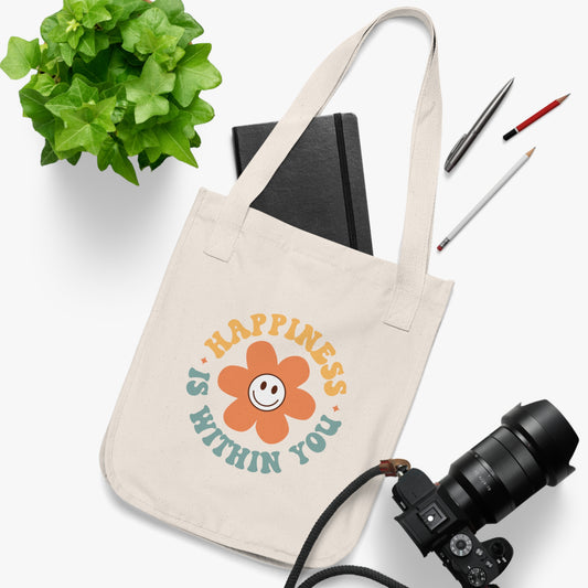 Organic Canvas Tote Bag Happiness Is Within You