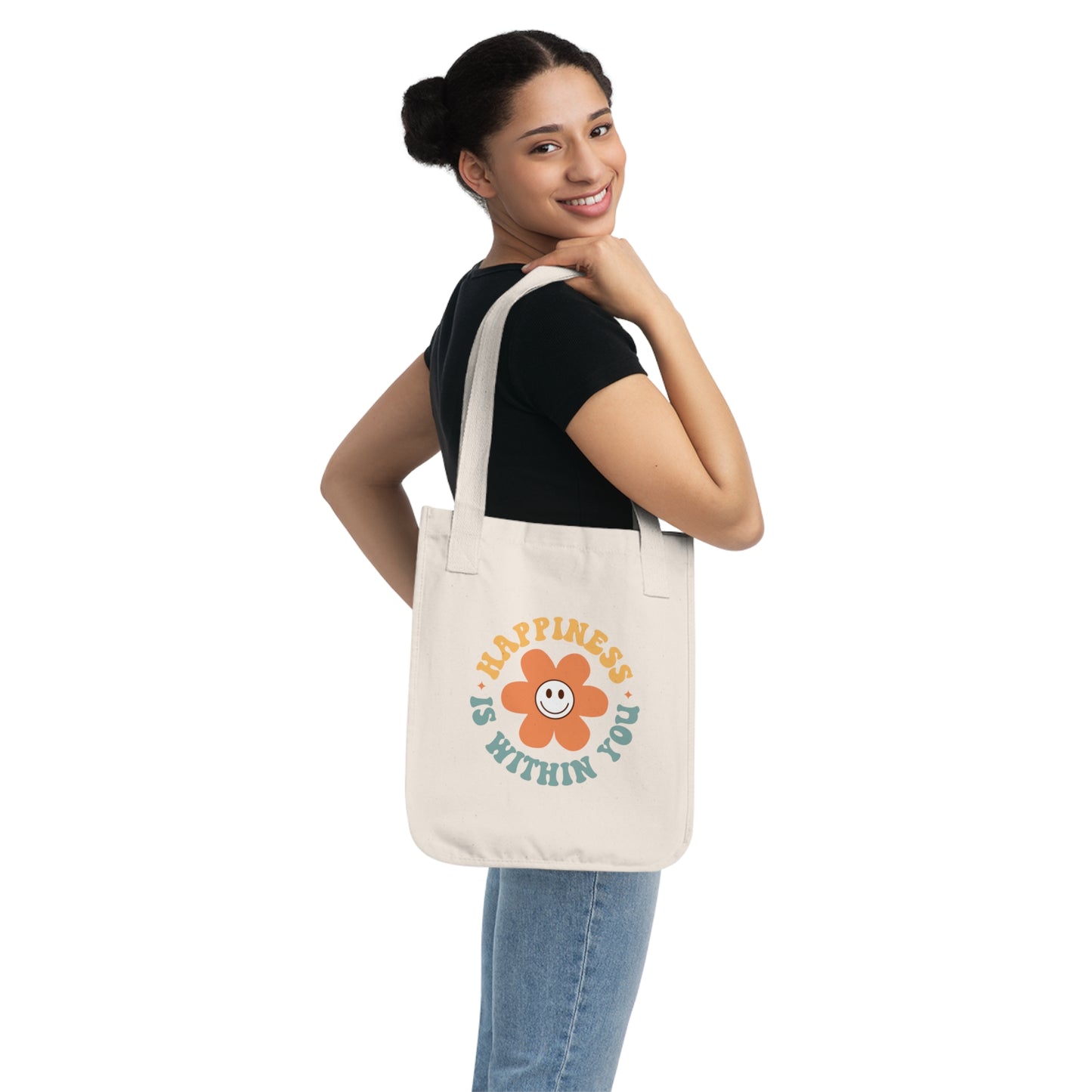 Organic Canvas Tote Bag Happiness Is Within You