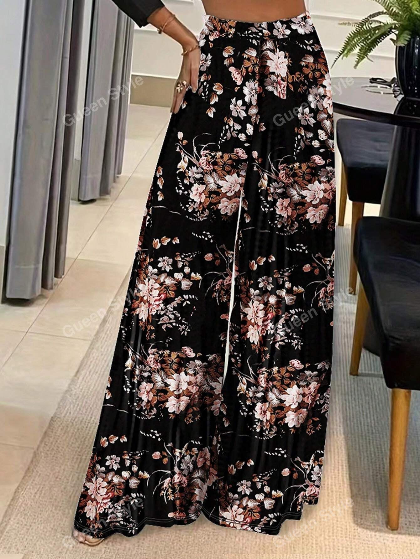 Elegant Geometric Print Loose Wide Leg Fashionable Pants for Women Autumn/Winter Wear