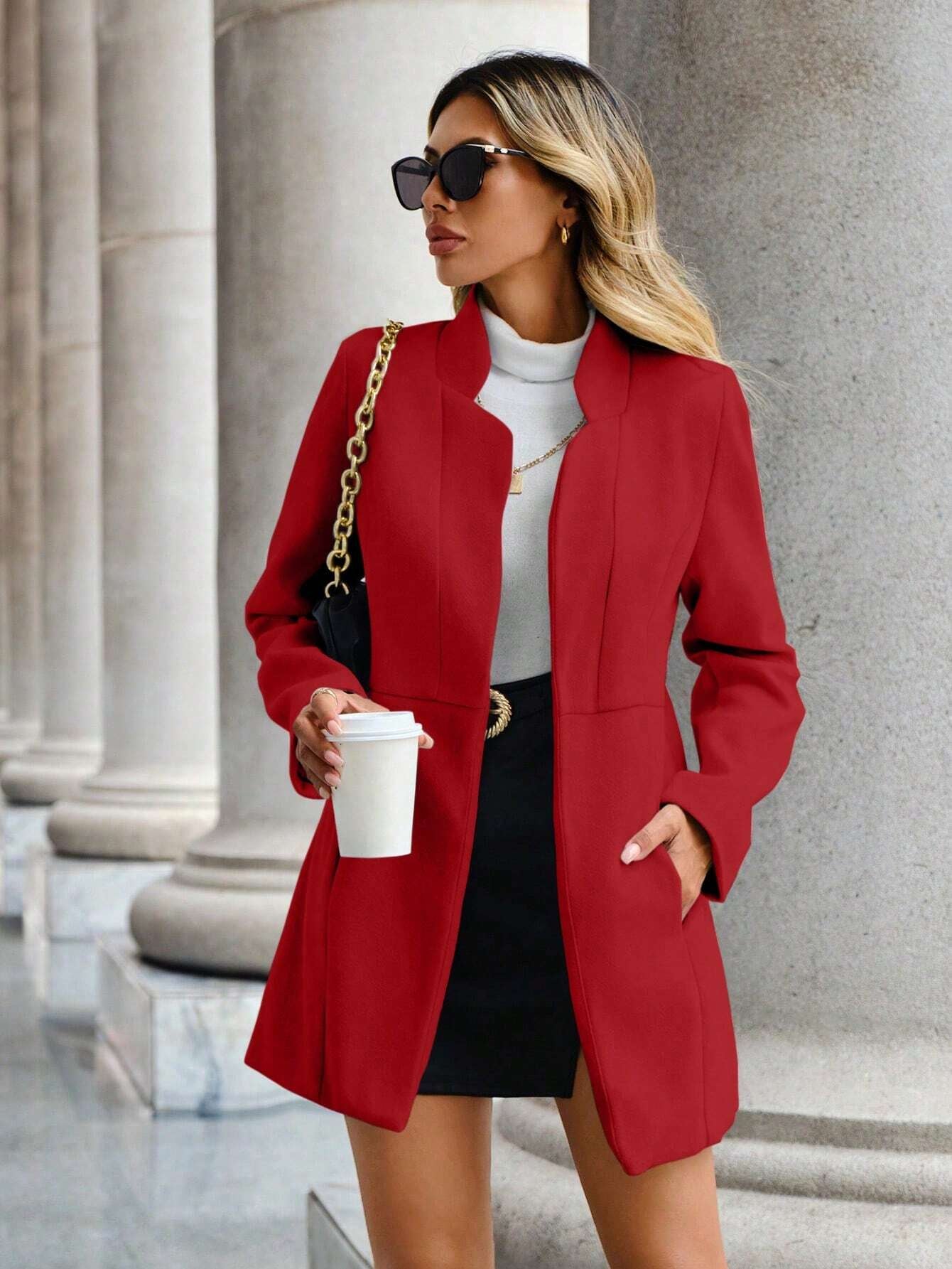 SHEIN LUNE Open Front Overcoat