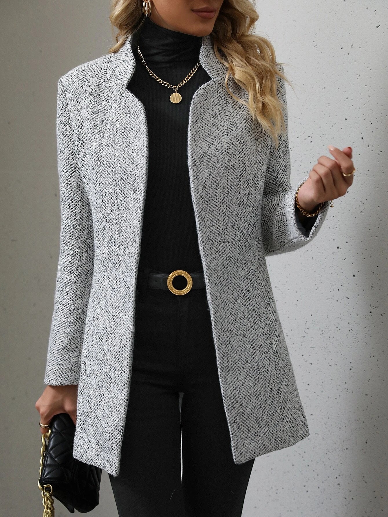 SHEIN LUNE Open Front Overcoat